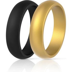 imageThunderFit Silicone Wedding Bands for Women Dome Unique Anniversary Rings 55mm Wide 2mm Thick  1234567812 Variety MultipackPack D Black  Gold