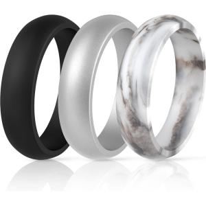 imageThunderFit Silicone Wedding Bands for Women Dome Unique Anniversary Rings 55mm Wide 2mm Thick  1234567812 Variety MultipackPack F Black  Women Silver  Marble