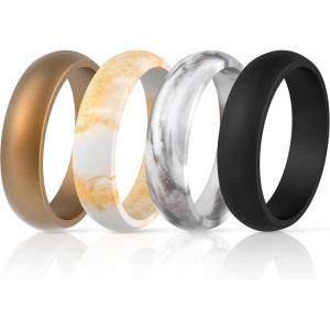 imageThunderFit Silicone Wedding Bands for Women Dome Unique Anniversary Rings 55mm Wide 2mm Thick  1234567812 Variety MultipackPack G Bronze  Marble Gold  Marble  Black