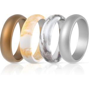 imageThunderFit Silicone Wedding Bands for Women Dome Unique Anniversary Rings 55mm Wide 2mm Thick  1234567812 Variety MultipackPack H Bronze  Marble Gold  Marble  Silver