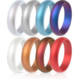 imageThunderFit Silicone Wedding Bands for Women Dome Unique Anniversary Rings 55mm Wide 2mm Thick  1234567812 Variety MultipackPack K Galaxy A  Galaxy B  Pearl  Silver  Copper  Metallic Red  Pearl Glitter  Metallic Blue