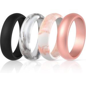 imageThunderFit Silicone Wedding Bands for Women Dome Unique Anniversary Rings 55mm Wide 2mm Thick  1234567812 Variety MultipackPack M Marble  Black  Marble Rose Gold  Rose Gold