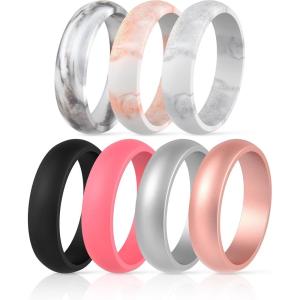 imageThunderFit Silicone Wedding Bands for Women Dome Unique Anniversary Rings 55mm Wide 2mm Thick  1234567812 Variety MultipackPack P Marble  Marble Rose Gold  Marble Glitter Silver  Black  Rose Gold  Silver  Faint Red