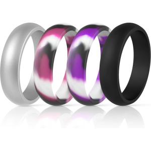 imageThunderFit Silicone Wedding Bands for Women Dome Unique Anniversary Rings 55mm Wide 2mm Thick  1234567812 Variety MultipackPack Q Purple Camo  Pink Camo  Silver  Black