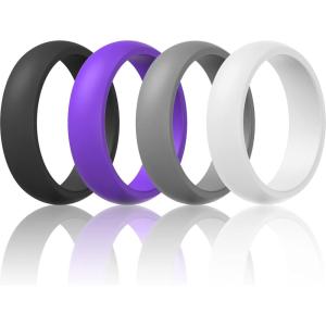 imageThunderFit Silicone Wedding Bands for Women Dome Unique Anniversary Rings 55mm Wide 2mm Thick  1234567812 Variety MultipackPack R Purple  Grey  Black  White