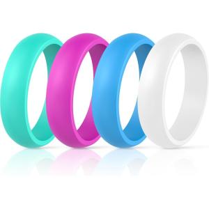 imageThunderFit Silicone Wedding Bands for Women Dome Unique Anniversary Rings 55mm Wide 2mm Thick  1234567812 Variety MultipackPack V Rose Pink  Blue  White  Teal