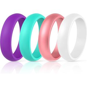 imageThunderFit Silicone Wedding Bands for Women Dome Unique Anniversary Rings 55mm Wide 2mm Thick  1234567812 Variety MultipackPack Z Teal  White  Purple  Metallic Pink