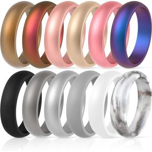 imageThunderFit Silicone Wedding Bands for Women Dome Unique Anniversary Rings 55mm Wide 2mm Thick  1234567812 Variety MultipackPack ZA White  Rose Gold  Bronze  Silver  Black  Galaxy B  Marble  Galaxy A  Light Grey  Rose Gold  Metallic Pink  Gun Metal