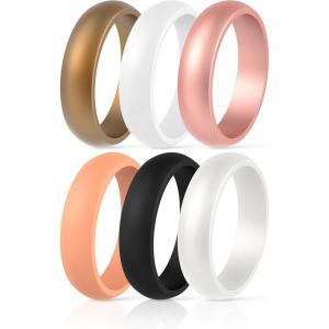 imageThunderFit Silicone Wedding Bands for Women Dome Unique Anniversary Rings 55mm Wide 2mm Thick  1234567812 Variety MultipackPack ZB White  Rose Gold  Women Bronze  Pearl  Strong Peach  Black