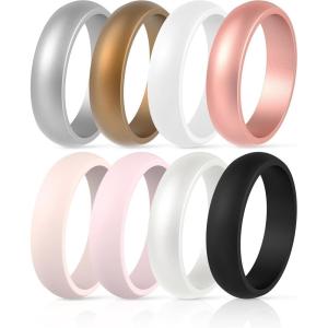 imageThunderFit Silicone Wedding Bands for Women Dome Unique Anniversary Rings 55mm Wide 2mm Thick  1234567812 Variety MultipackPack ZC White  Rose Gold  Women Bronze  Women Silver  Black  Pearl  Strong Peach  Blush