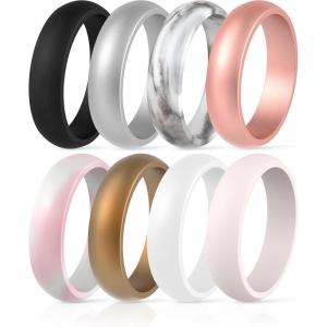 imageThunderFit Silicone Wedding Bands for Women Dome Unique Anniversary Rings 55mm Wide 2mm Thick  1234567812 Variety MultipackPack ZD White  Rose Gold  Women Bronze  Women Silver  Pink Mesh  Peach Mesh  Marble  Baby Pink