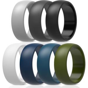 imageThunderFit Silicone Wedding Rings for Men Rubber Engagement Bands 87mm Wide 25mm Thick  12345671216 Variety MultipackPack A Charcoal Black  Iron Grey  Smokey Grey  Pure White  Navy Blue  Midnight Blue  Olive Green
