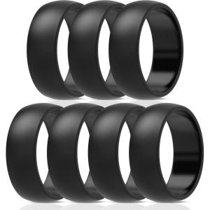 imageThunderFit Silicone Wedding Rings for Men Rubber Engagement Bands 87mm Wide 25mm Thick  12345671216 Variety MultipackPack B 7 Black Rings