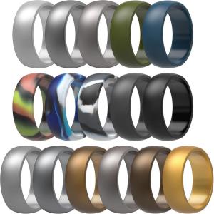 imageThunderFit Silicone Wedding Rings for Men Rubber Engagement Bands 87mm Wide 25mm Thick  12345671216 Variety MultipackPack C Olive Green  Midnight Blue  Metallic Grey  Metallic Platinum  Grey Silver  Charcoal Black  Iron Grey  Grey Camo  Blue Camo  Green Camo  Brass Grey  Light Bronze  Metallic Silver  Dark Silver  Metallic Bronze  Metallic Gold