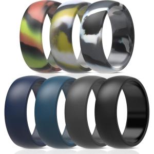 imageThunderFit Silicone Wedding Rings for Men Rubber Engagement Bands 87mm Wide 25mm Thick  12345671216 Variety MultipackPack E Charcoal Black  Iron Grey  Midnight Blue  Navy Blue  Grey Camo  GreenGrey Camo  Green Camo