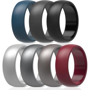 imageThunderFit Silicone Wedding Rings for Men Rubber Engagement Bands 87mm Wide 25mm Thick  12345671216 Variety MultipackPack F Charcoal Black  Iron Grey  Midnight Blue  Chili Red  Metallic Grey  Metallic Platinum  Grey Silver