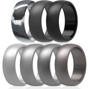 imageThunderFit Silicone Wedding Rings for Men Rubber Engagement Bands 87mm Wide 25mm Thick  12345671216 Variety MultipackPack H Charcoal Black  Iron Grey  Grey Camo  Grey Silver  Metallic Grey  Dark Silver  Metallic Platinum
