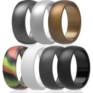 imageThunderFit Silicone Wedding Rings for Men Rubber Engagement Bands 87mm Wide 25mm Thick  12345671216 Variety MultipackPack I Charcoal Black  Iron Grey  Green Camo  Pure White  Metallic Bronze  Dark Silver  Grey Silver