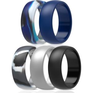 imageThunderFit Silicone Wedding Rings for Men Rubber Engagement Bands 87mm Wide 25mm Thick  12345671216 Variety MultipackPack L Charcoal Black  Midnight Blue  Blue Camo  Grey Camo  Grey Silver