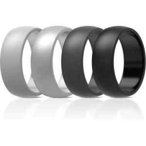 imageThunderFit Silicone Wedding Rings for Men Rubber Engagement Bands 87mm Wide 25mm Thick  12345671216 Variety MultipackPack M Charcoal Black  Iron Grey  Grey Silver  Smokey Grey