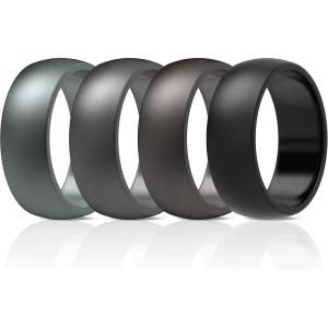 imageThunderFit Silicone Wedding Rings for Men Rubber Engagement Bands 87mm Wide 25mm Thick  12345671216 Variety MultipackPack Q Charcoal Black  Metallic Grey  Dark Silver  Brass Grey