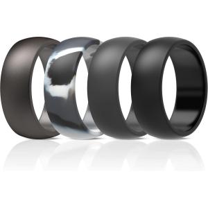 imageThunderFit Silicone Wedding Rings for Men Rubber Engagement Bands 87mm Wide 25mm Thick  12345671216 Variety MultipackPack R Charcoal Black  Concrete Grey  Brass Grey  Grey Camo