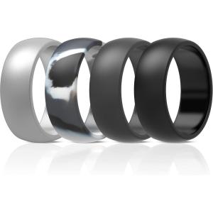 imageThunderFit Silicone Wedding Rings for Men Rubber Engagement Bands 87mm Wide 25mm Thick  12345671216 Variety MultipackPack S Charcoal Black  Iron Grey  Grey Silver  Grey Camo