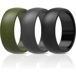 imageThunderFit Silicone Wedding Rings for Men Rubber Engagement Bands 87mm Wide 25mm Thick  12345671216 Variety MultipackPack T Charcoal Black  Iron Grey  Olive Green