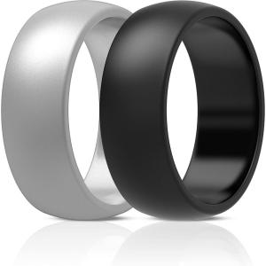 imageThunderFit Silicone Wedding Rings for Men Rubber Engagement Bands 87mm Wide 25mm Thick  12345671216 Variety MultipackPack U Charcoal Black  Grey Silver
